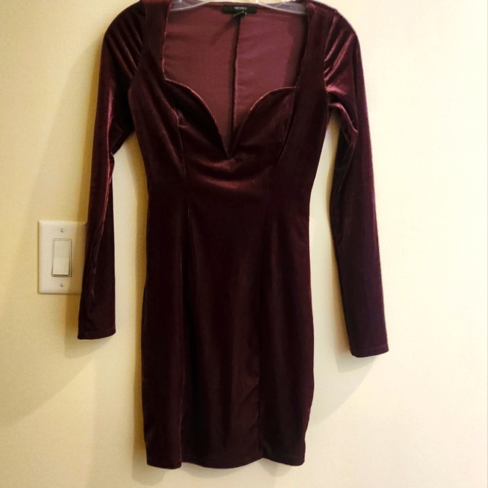 Corduroy Dark Purple Long Sleeve Plunge Dress